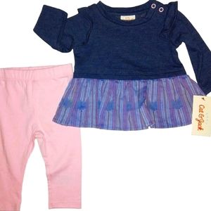 NWT Cat & Jack Newborn Girls Sweet 2pc Twofer Tunic & Leggings Set☆0-3 Months